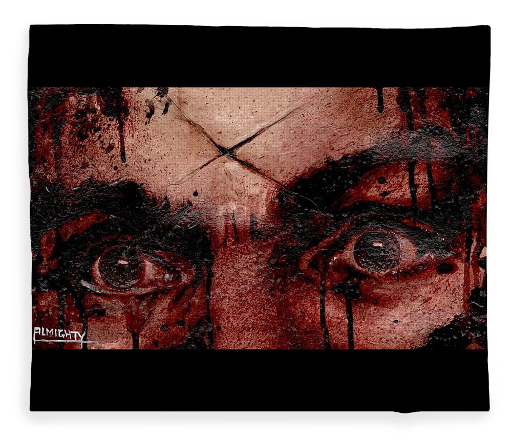 Ryan Almighty Fleece Blanket featuring the painting CHARLES MANSONS EYES dry blood by Ryan Almighty