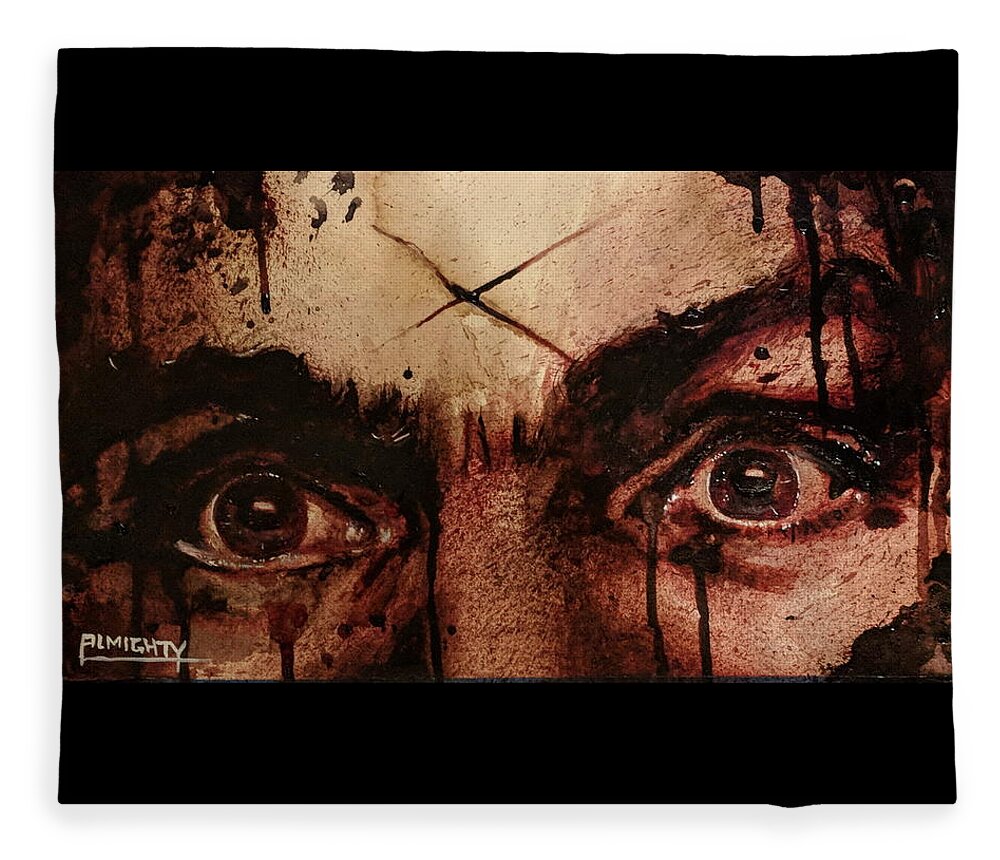 Ryan Almighty Fleece Blanket featuring the painting CHARLES MANSONS EYES fresh blood by Ryan Almighty