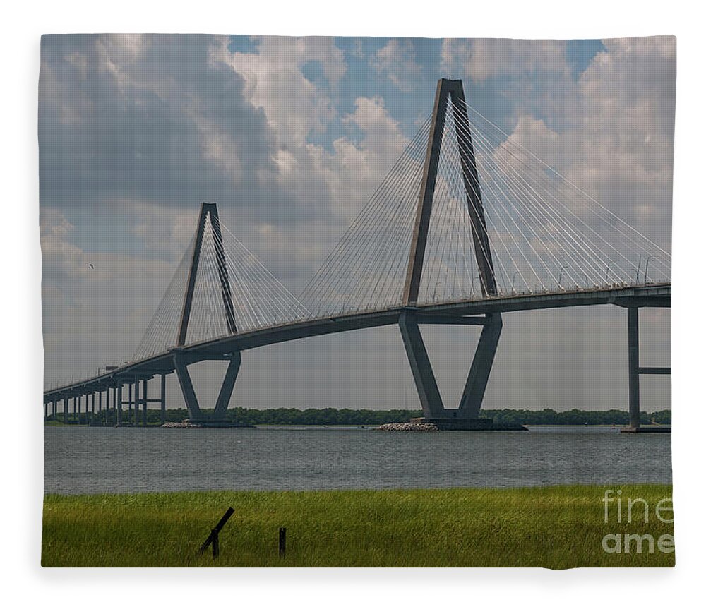 Arthur Ravenel Jr. Bridge Fleece Blanket featuring the photograph Charleston Bridge over the Cooper River by Dale Powell