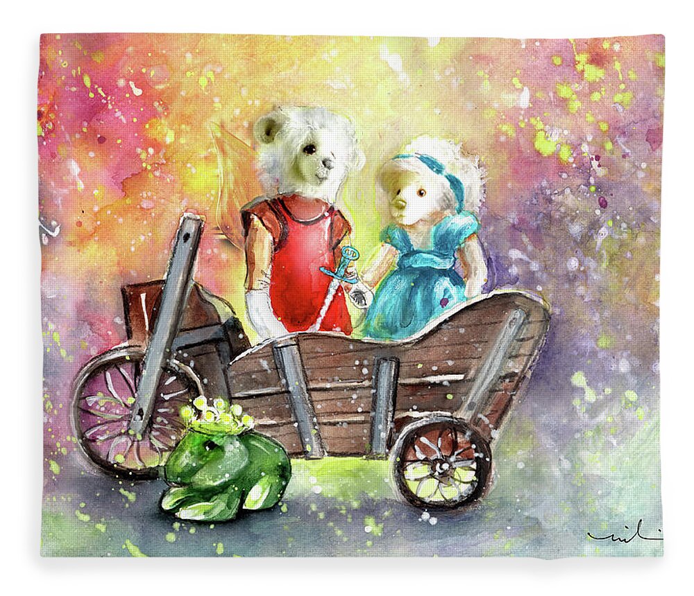 Teddy Fleece Blanket featuring the painting Charlie Bears King Of The Fairies And Thumbelina by Miki De Goodaboom