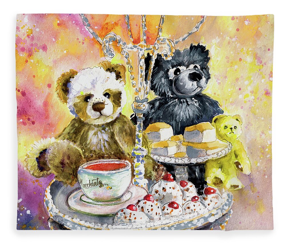 Teddy Fleece Blanket featuring the painting Charlie Bears Hot Cross Bun And Dreamer by Miki De Goodaboom