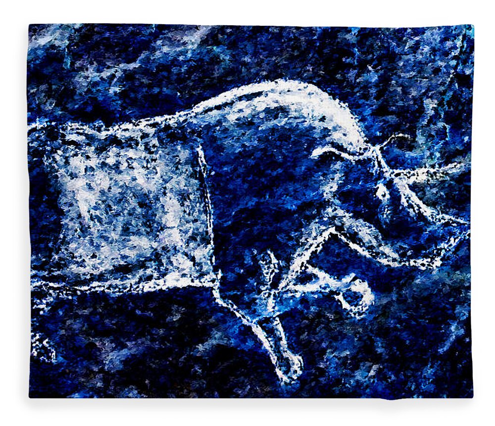 Chauvet Fleece Blanket featuring the digital art Chauvet Rhinoceros - Negative by Weston Westmoreland