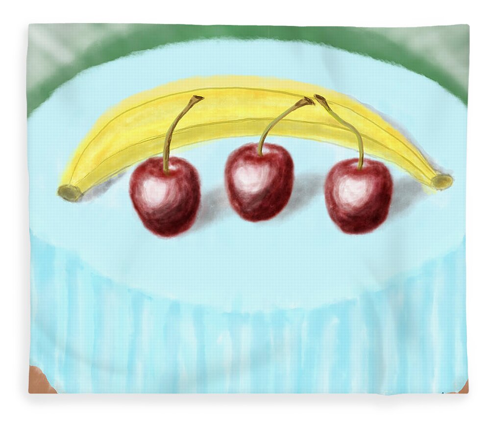 Square Fleece Blanket featuring the painting Cherries and Banana by Gary F Richards
