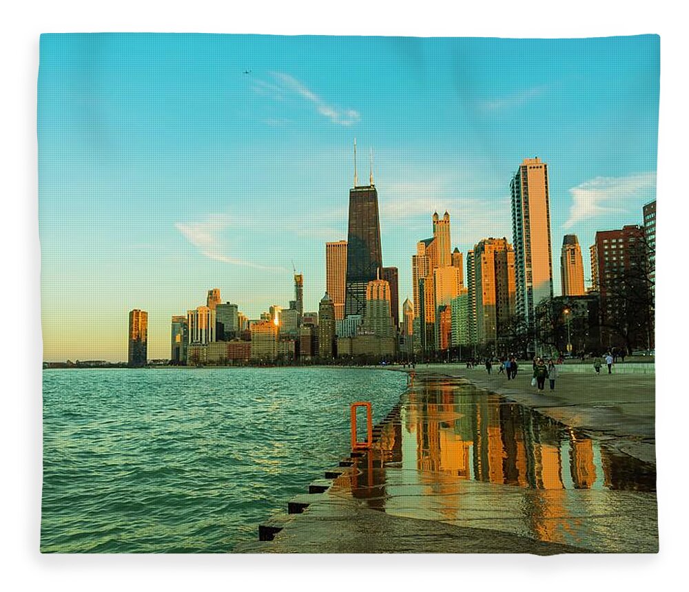 Chicago Fleece Blanket featuring the photograph Chicago Reflections by Bobby K