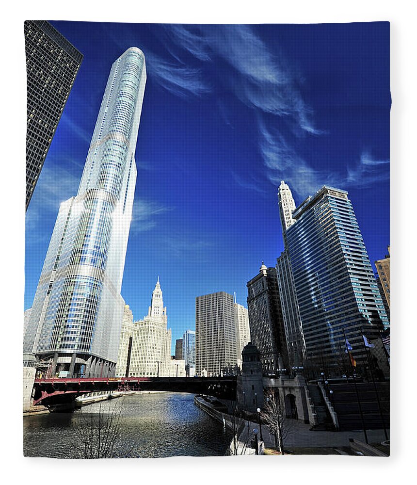 Chicago River Fleece Blanket featuring the photograph Chicago River by Piriya Photography