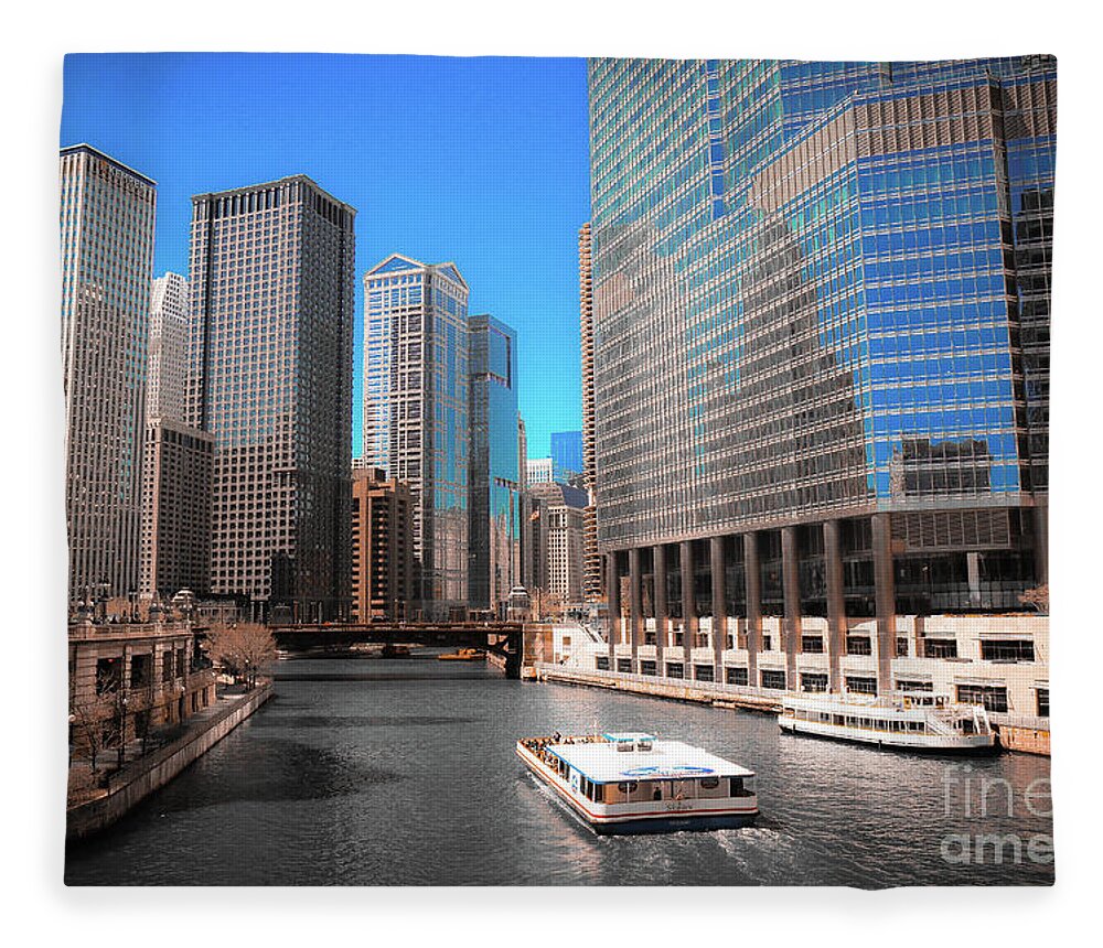 Chicago Fleece Blanket featuring the photograph Chicago River by Veronica Batterson