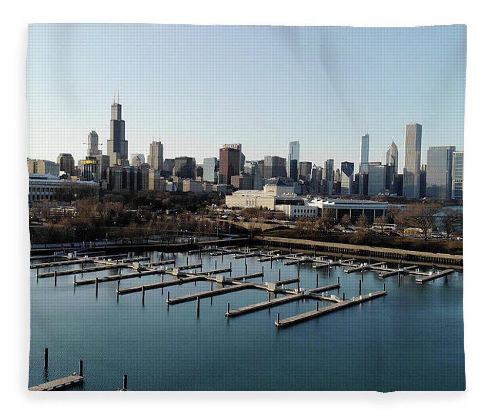 Chicago Fleece Blanket featuring the photograph Chicago Skyline Over Burnham Harbor by Bobby K