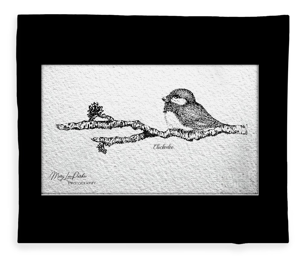  Chickadee Fleece Blanket featuring the mixed media Chickadee On A Branch by MaryLee Parker