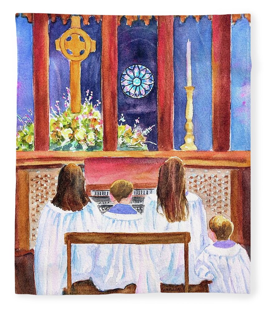 Church Fleece Blanket featuring the painting Children's Choir by Carlin Blahnik CarlinArtWatercolor