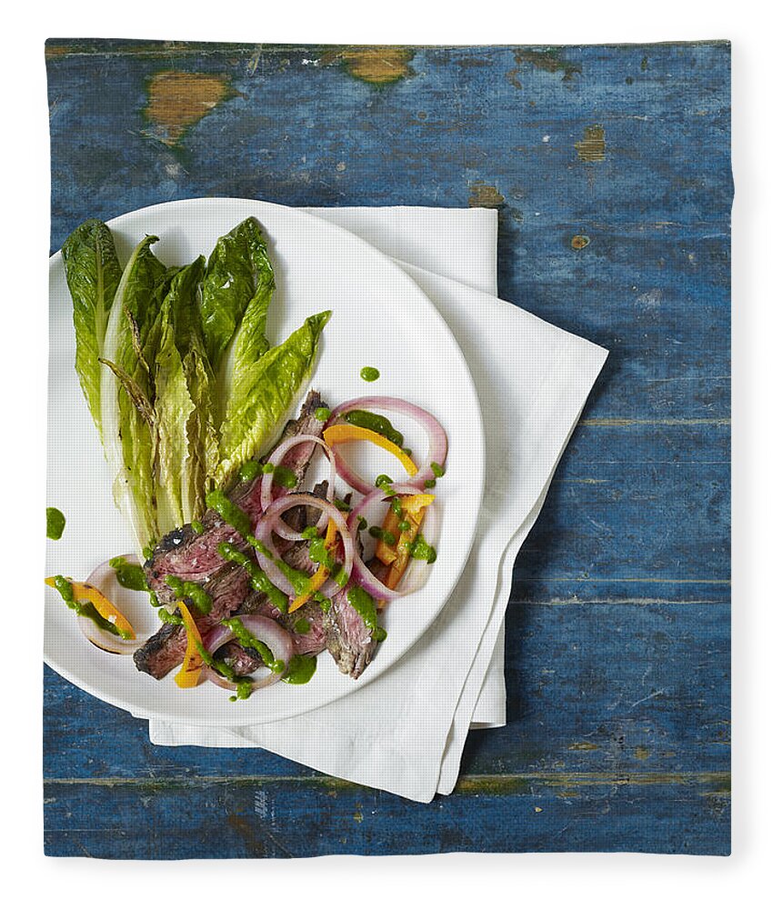 Napkin Fleece Blanket featuring the photograph Chimichurri Grilled Steak Salad by Carin Krasner