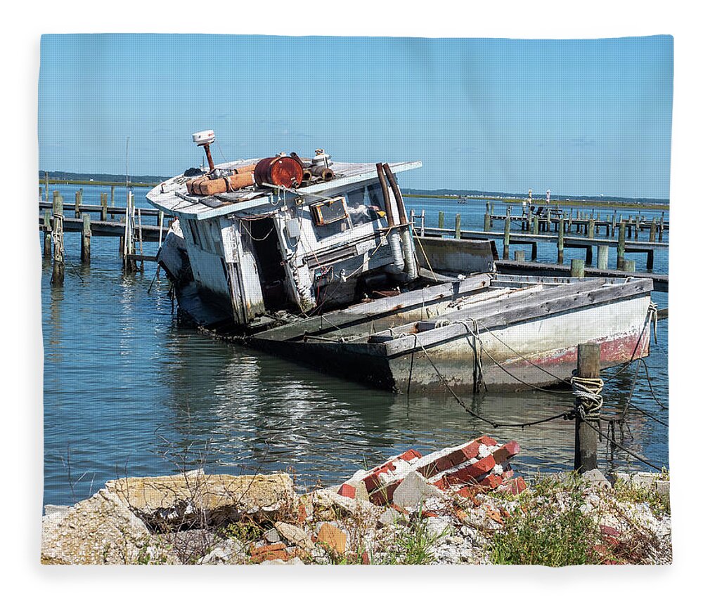 Boat Fleece Blanket featuring the photograph Chincoteague Island VA by Louis Dallara