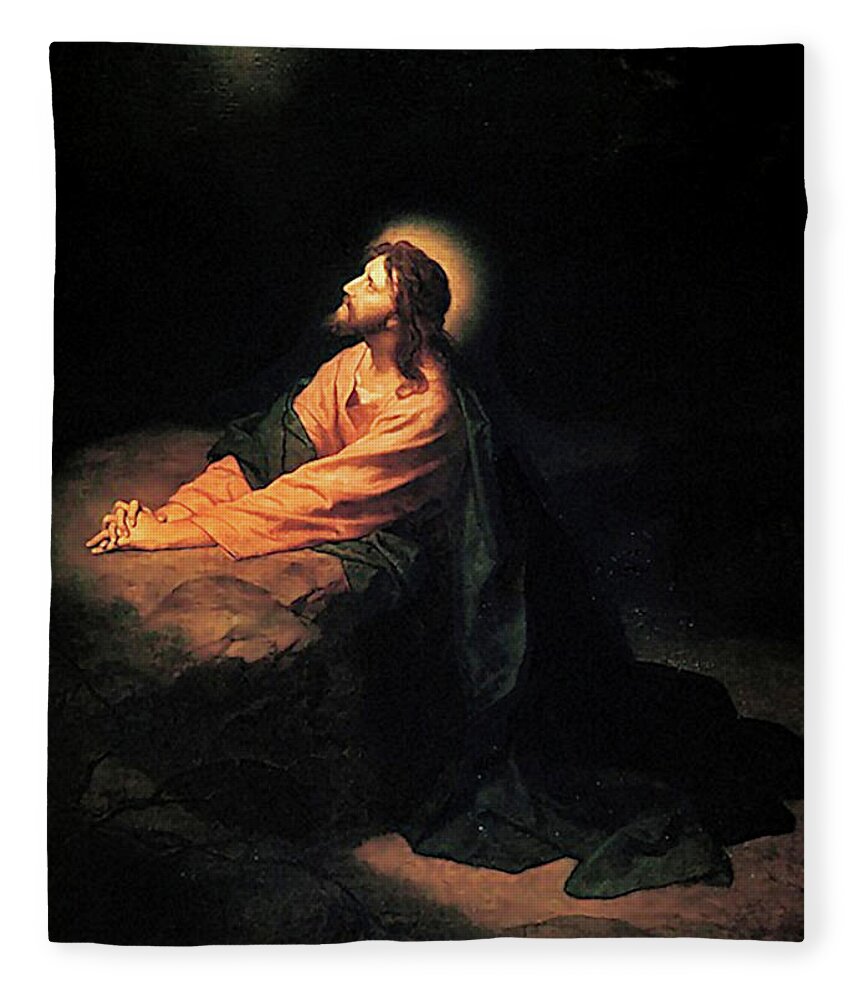 Heinrich Hofmann Fleece Blanket featuring the painting Christ in Gethsemane by Heinrich Hofmann
