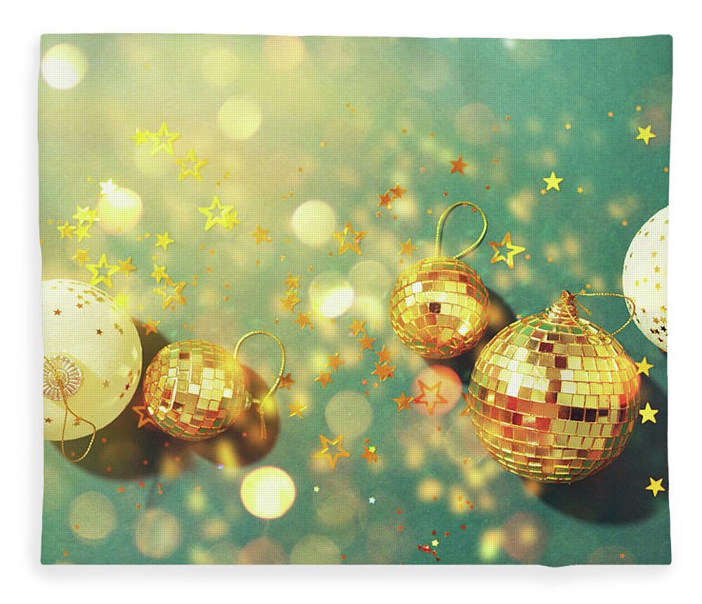 Creative Christmas concept. Shiny gold disco balls over yellow background.  Flat lay, top view. New Stock Photo by jchizhe