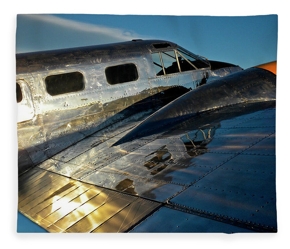 Vintage Airplane Fleece Blanket featuring the photograph Chrome Flyer by Neil Pankler