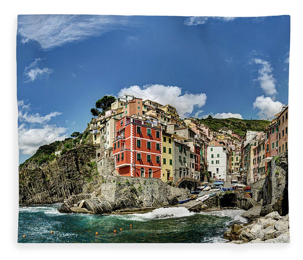Riomaggiore Fleece Blanket featuring the photograph Cinque Terre - View of Riomaggiore by Weston Westmoreland