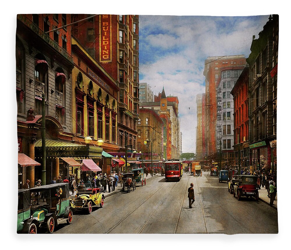 Chicago Fleece Blanket featuring the photograph City - Chicago IL - The Brevoort Hotel 1910 by Mike Savad