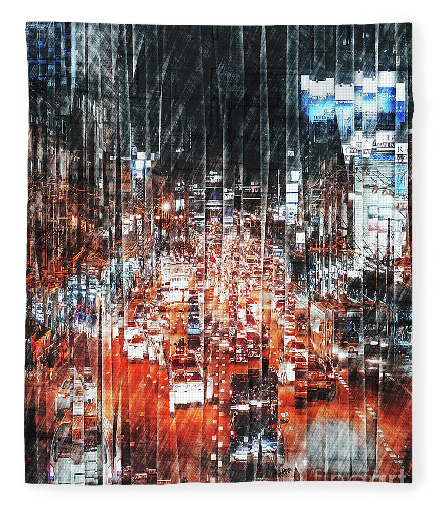 Traffic Fleece Blanket featuring the digital art City Traffic by Phil Perkins