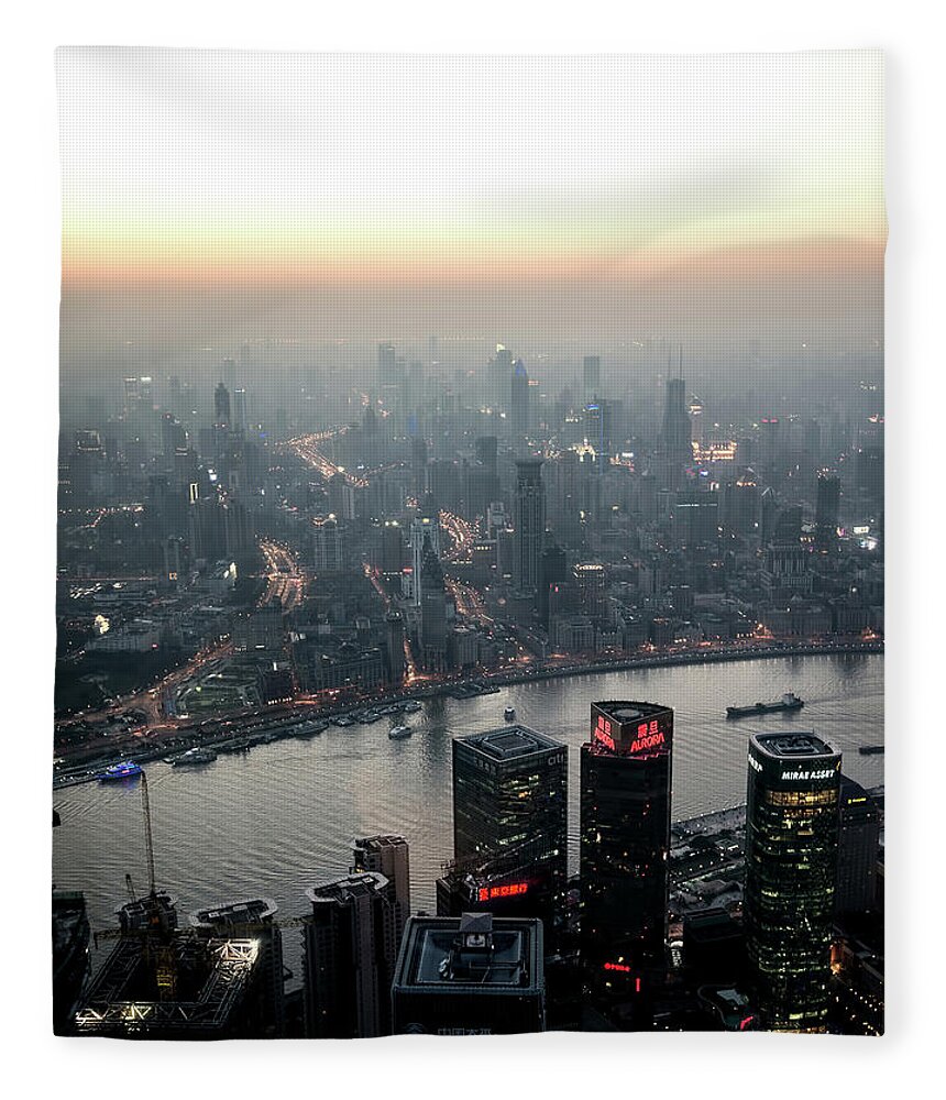 The Bund Fleece Blanket featuring the photograph Cityscape Puxi Shanghai by Andy Brandl
