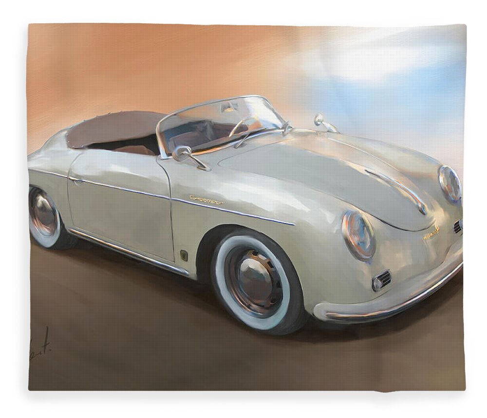 Classical Painting Fleece Blanket featuring the painting Classic Porsche Speedster by Vart Studio