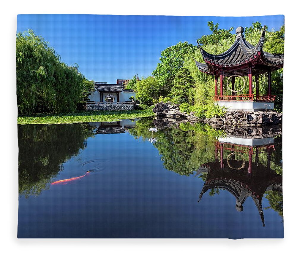 Alex Lyubar Fleece Blanket featuring the photograph Classical Chinese Garden by Alex Lyubar