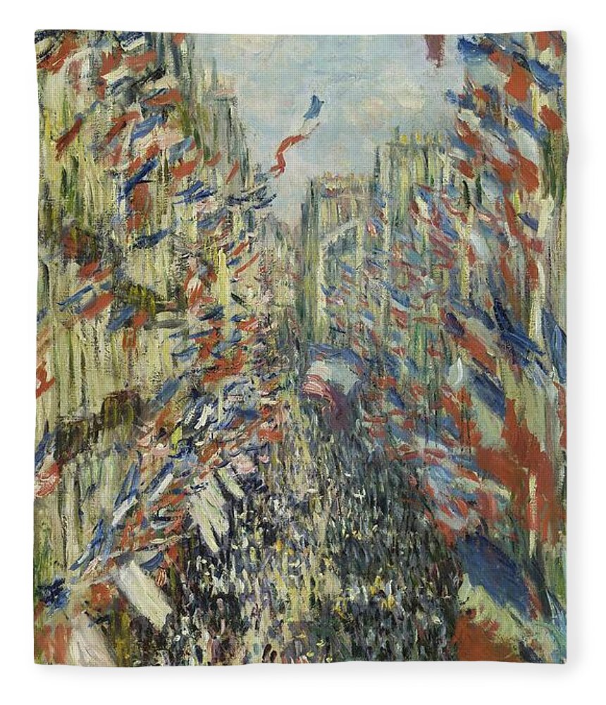 Claude Monet Fleece Blanket featuring the painting CLAUDE MONET La rue Montorgueil a Paris. Fete du 30 juin 1878. Date/Period 1878. Painting. by Claude Monet