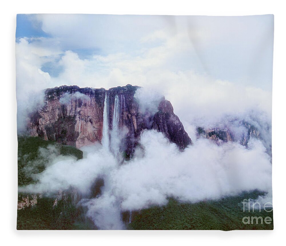 Dave Welling Fleece Blanket featuring the photograph Clouds Cover Angel Falls In Canaima Np Venezuela by Dave Welling