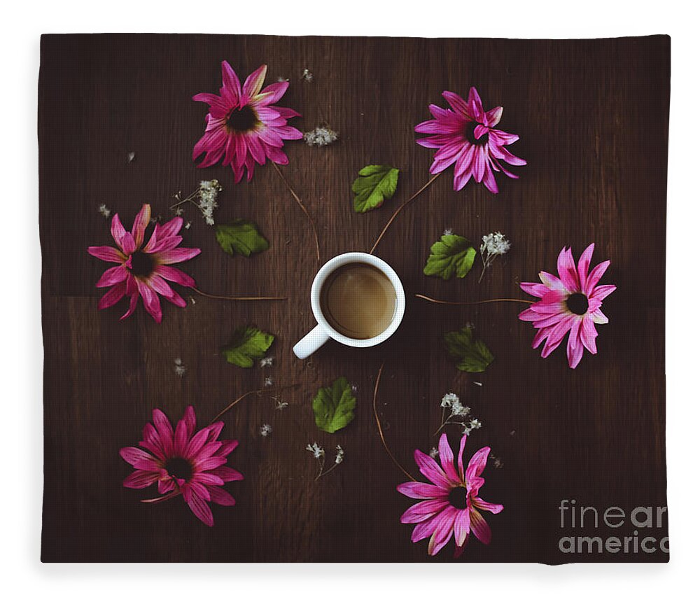 Coffee Fleece Blanket featuring the photograph Coffee and Flowers by Adrian De Leon Art and Photography