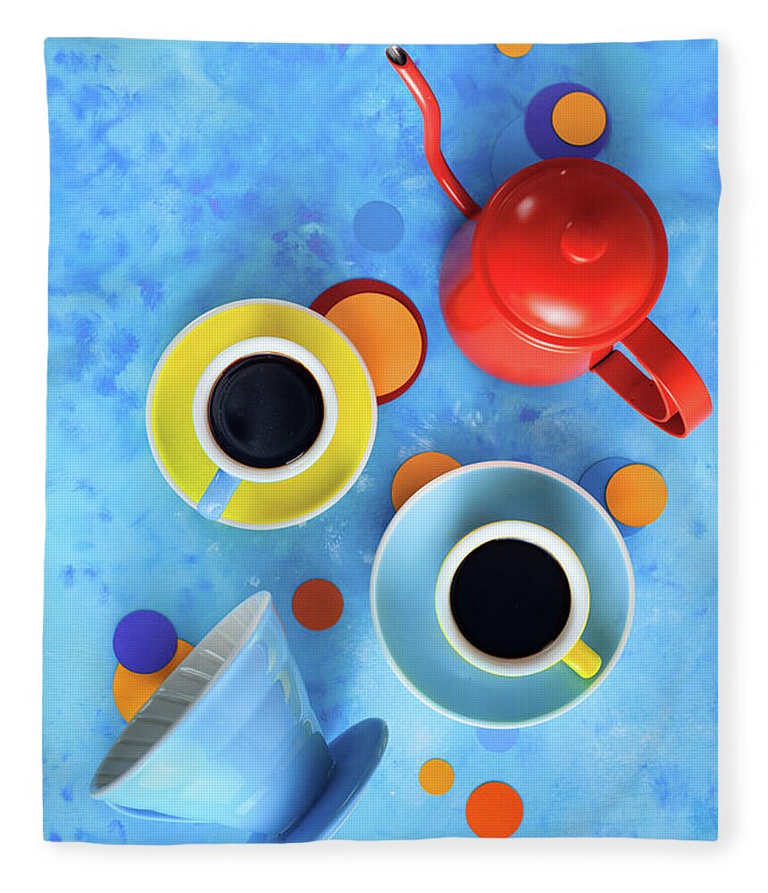 Block Shape Fleece Blanket featuring the photograph Coffee Cups With Pour Over And A Kettle by Dina Belenko Photography