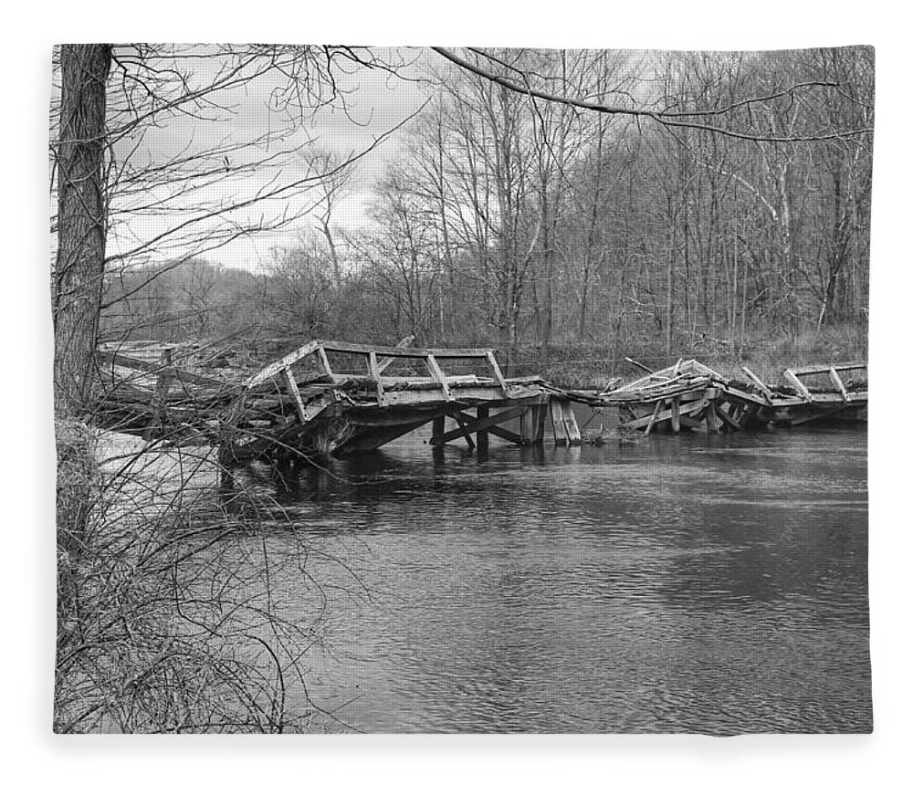 Waterloo Village Fleece Blanket featuring the photograph Collapsed Bridge at Waterloo Village by Christopher Lotito