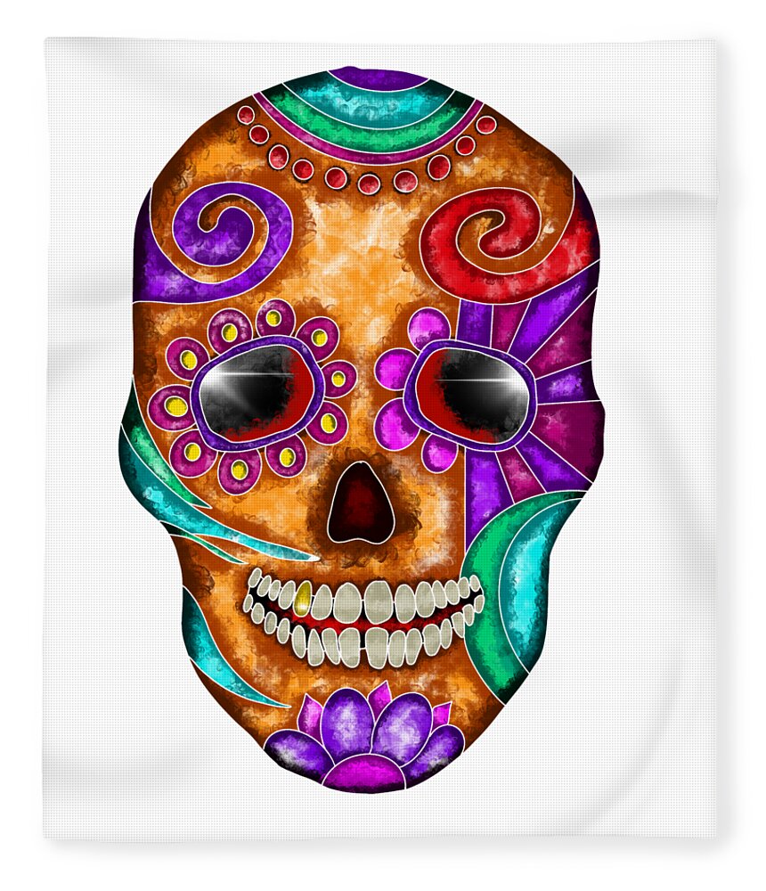 Colorful Fleece Blanket featuring the painting Colorful abstract skull by Patricia Piotrak