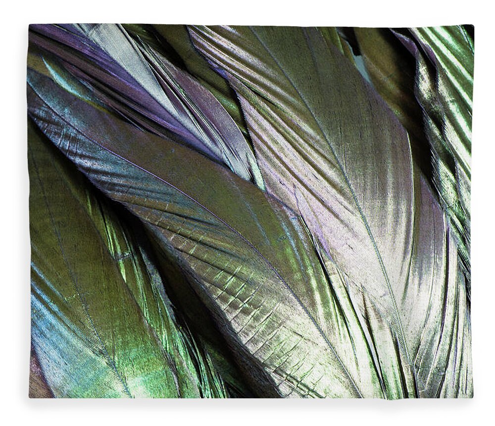 Colorful and Iridescent Black Crow Feathers Fleece Blanket
