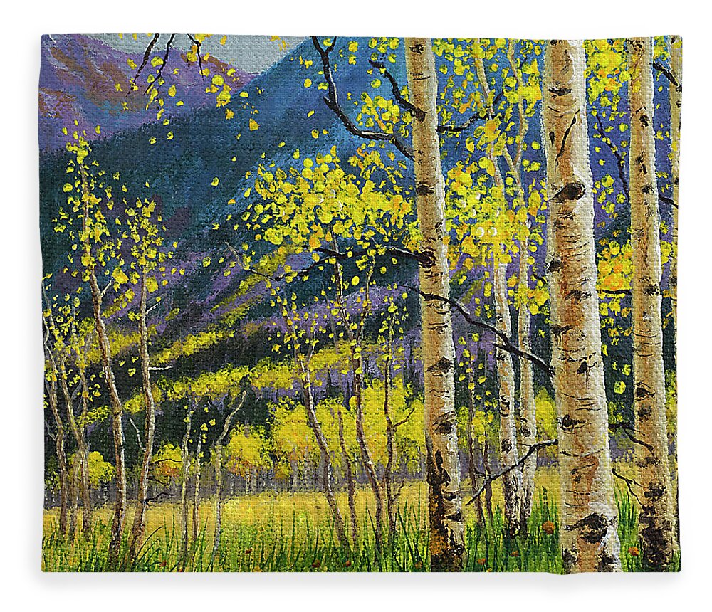 Miniature Art Fleece Blanket featuring the painting Colorful Aspens by Kim Lockman