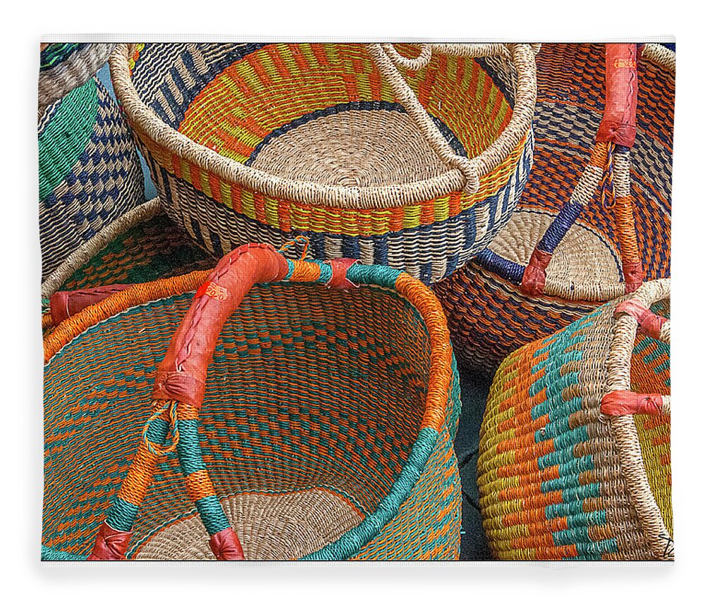 Baskets Fleece Blanket featuring the photograph Colorful Baskets from Nurenberg Market by Peggy Dietz