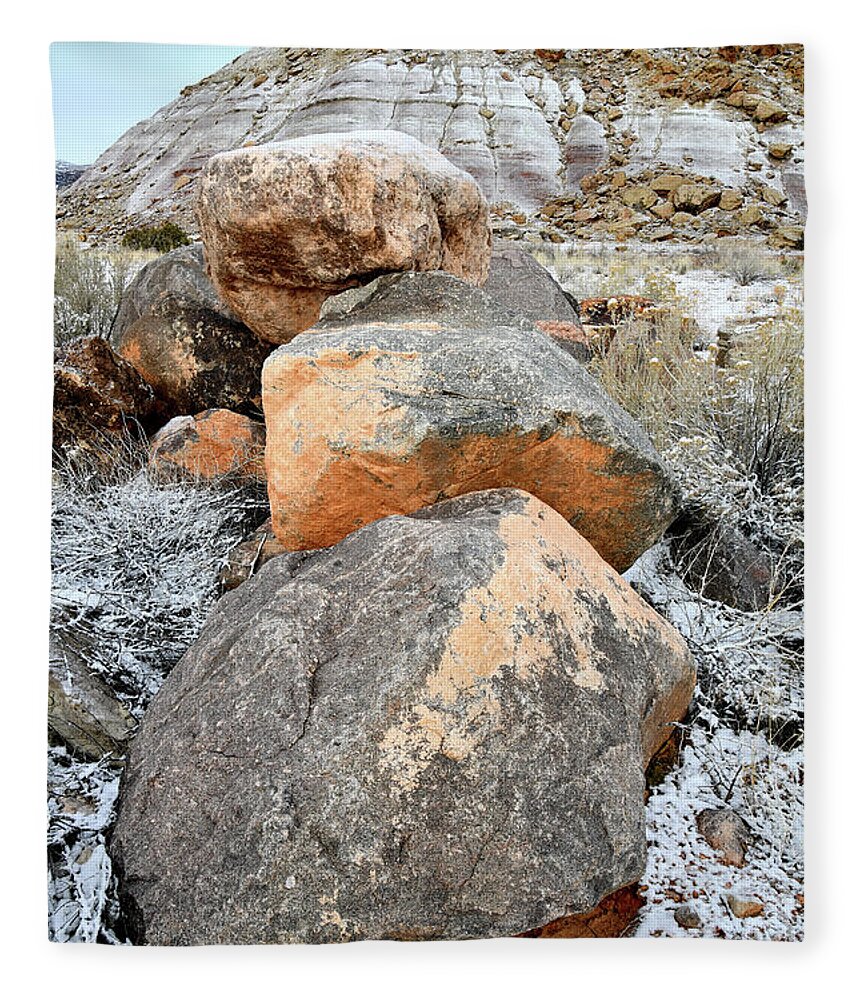 Ruby Mountain Fleece Blanket featuring the photograph Colorful Boulders Beneath Bentonite Dunes by Ray Mathis