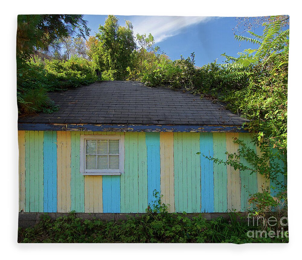 Hut Fleece Blanket featuring the photograph Colorful Building In The Bushes by Mark Miller