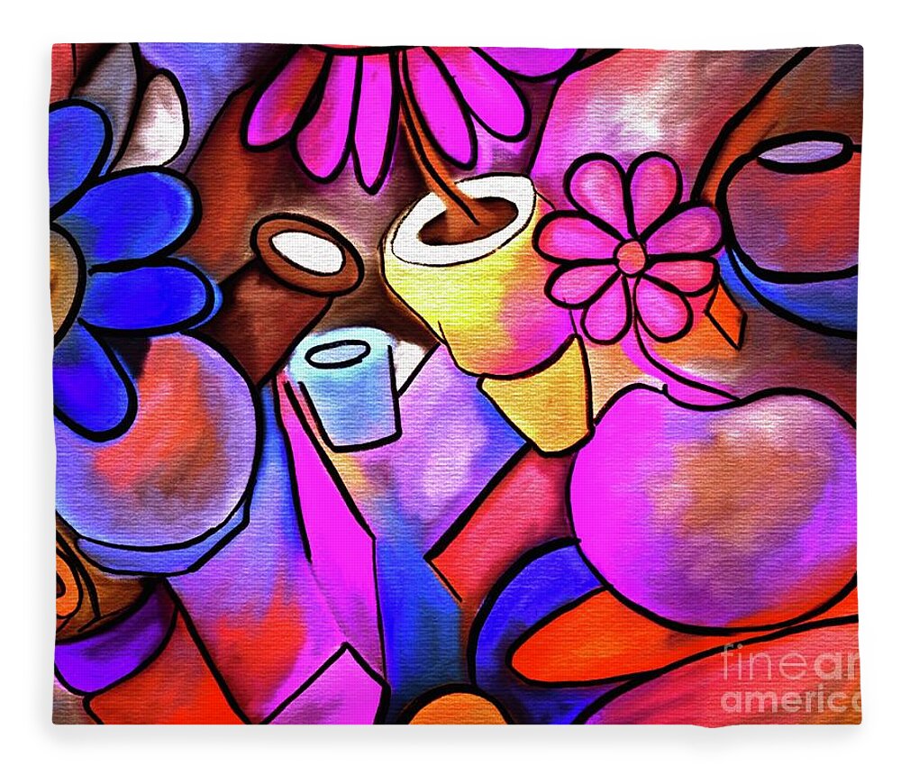 Colorful Flowerpots Abstract Fleece Blanket featuring the digital art Colorful Flowerpots Abstract by Laurie's Intuitive