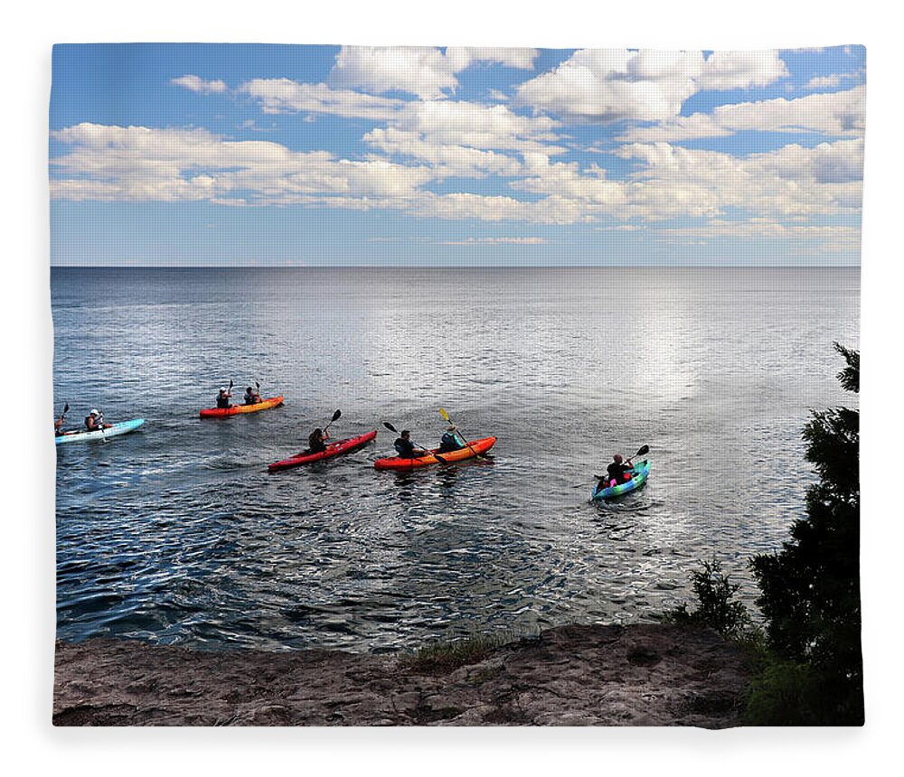 Beautiful Day Fleece Blanket featuring the photograph Colorful Kayaks by David T Wilkinson