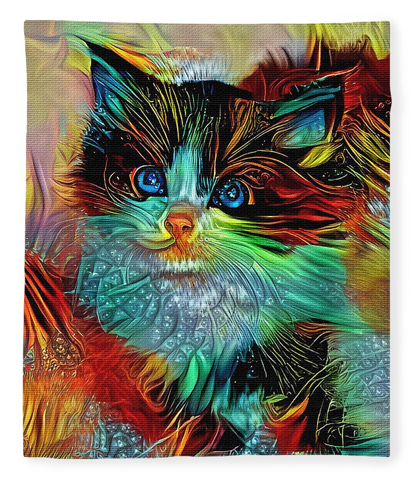 Kitten Fleece Blanket featuring the digital art Colorful Kitten Art by Kaye Menner by Kaye Menner