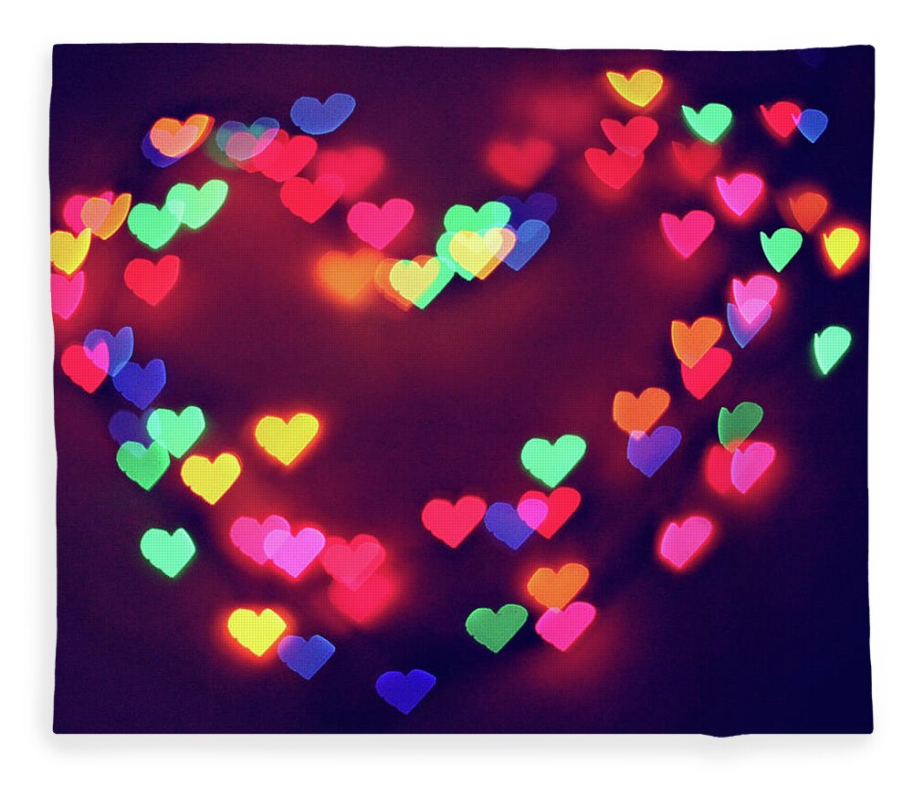 Outdoors Fleece Blanket featuring the photograph Colorful Lights In Heart Shape by Amelia Kay Photography