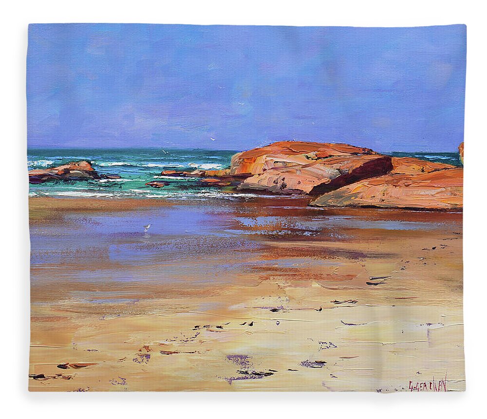 Beach Scene Fleece Blanket featuring the painting Colours of South west Rocks Australia by Graham Gercken