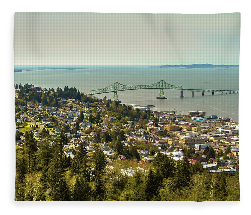 Town Fleece Blanket featuring the photograph Columbia River Bairge At Astoria, Oregon by Bob Pool