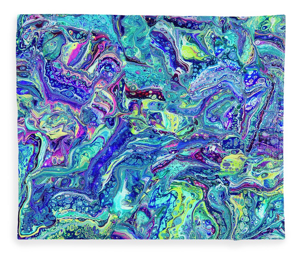 Poured Acrylics Fleece Blanket featuring the painting Confetti Dimension by Lucy Arnold