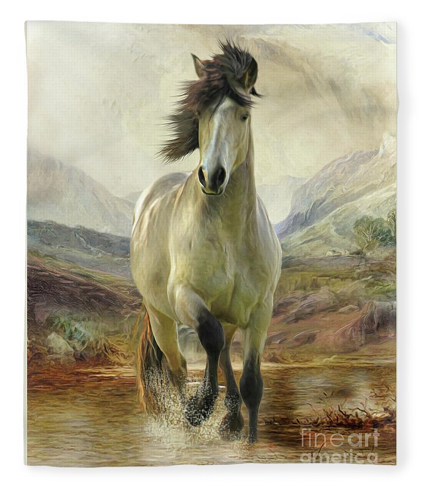 Connemara Pony Fleece Blanket featuring the digital art Connemara Pony of the Moors by Trudi Simmonds
