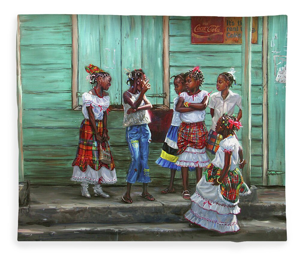 Caribbean Art Fleece Blanket featuring the painting Conversation by Jonathan Gladding