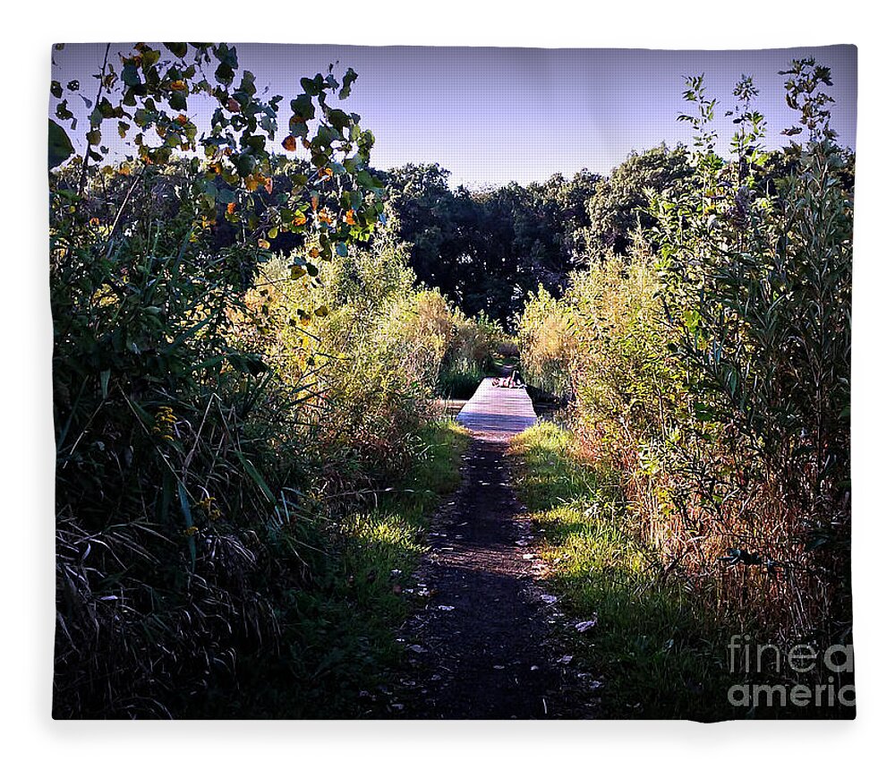 Nature Fleece Blanket featuring the photograph Conversations on the Bridge at the Wetlands Preserve by Frank J Casella