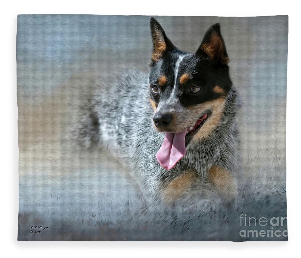 Dogs Fleece Blanket featuring the mixed media Cookie - A Blue Heeler by DB Hayes