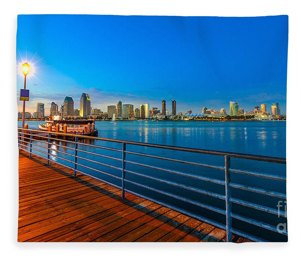 San Diego Fleece Blanket featuring the photograph Coronado Island and San Diego skyline by Benny Marty