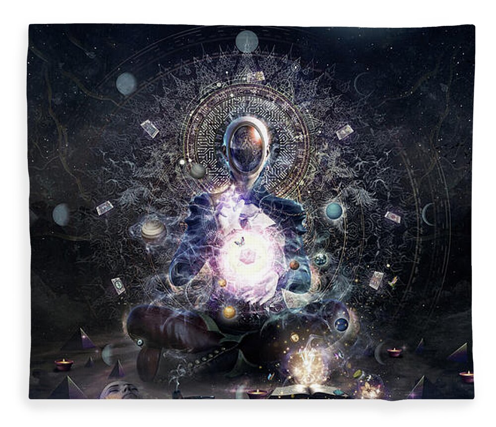 Cameron Gray Fleece Blanket featuring the digital art Cosmic Ritual by Cameron Gray