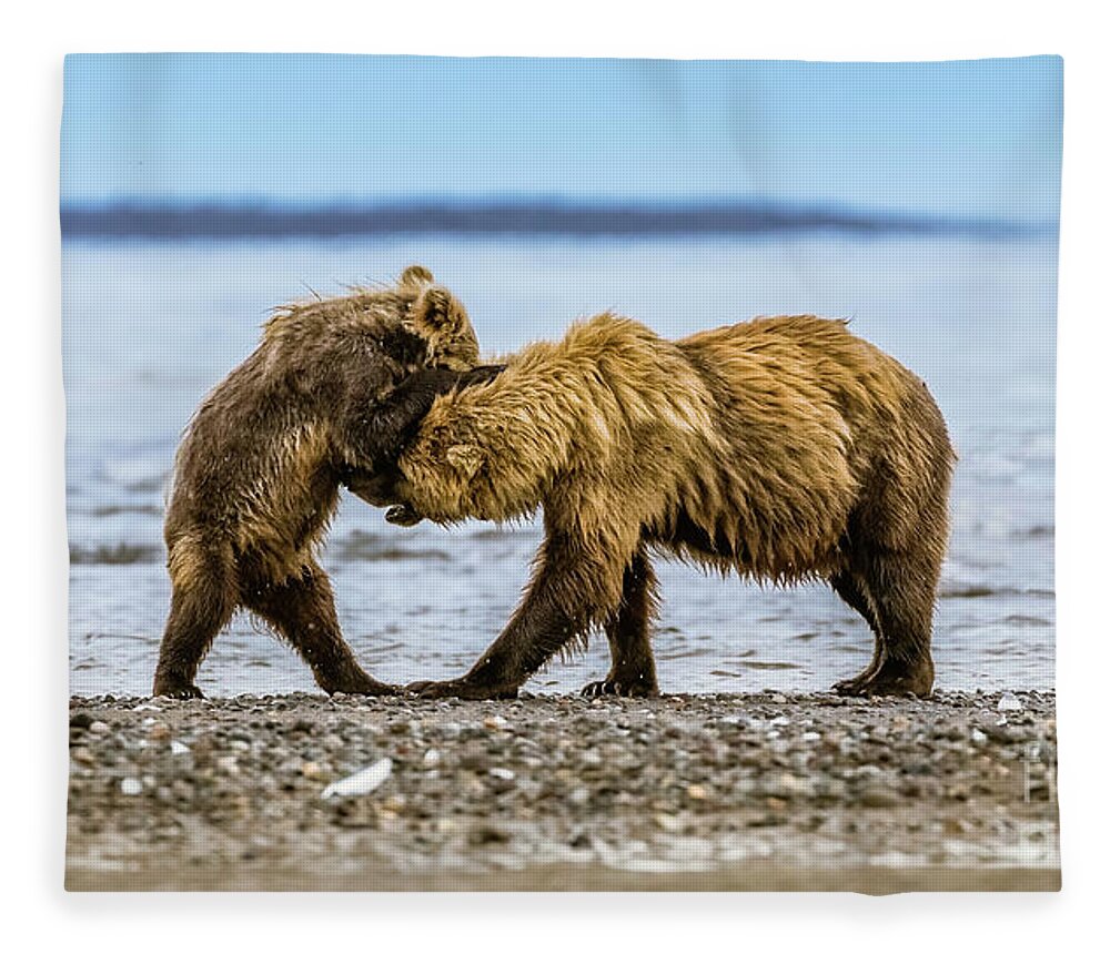 Bear Fleece Blanket featuring the photograph Coastal brown bears by Lyl Dil Creations