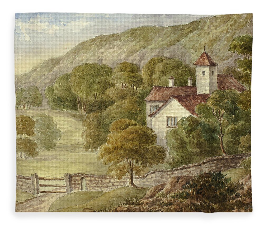 19th Century Art Fleece Blanket featuring the drawing Country Manor House by Elizabeth Murray
